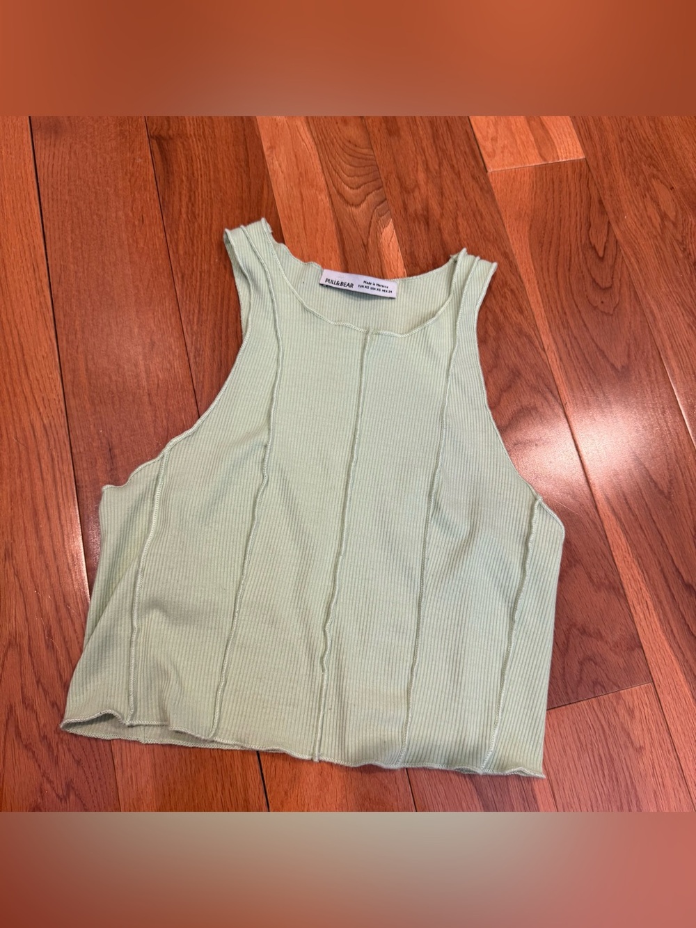 Pull&Bear Light Green Ribbed Crop Tank